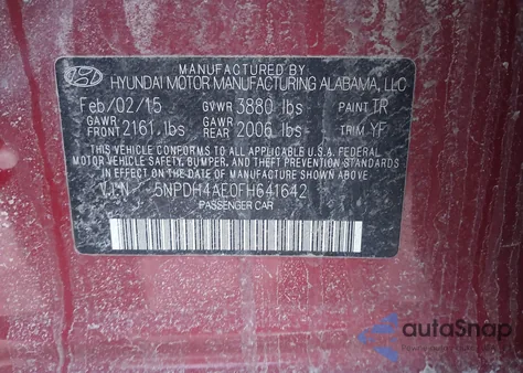 2015 Hyundai Elantra Se from USA, damaged, VIN 5NPDH4AE0FH641642